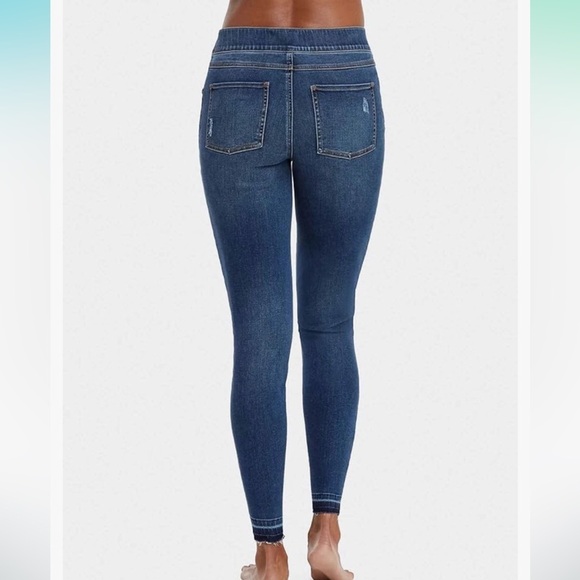 Spanx distressed skinny jeans raw hem size small medium wash blue shapewear - Picture 2 of 15